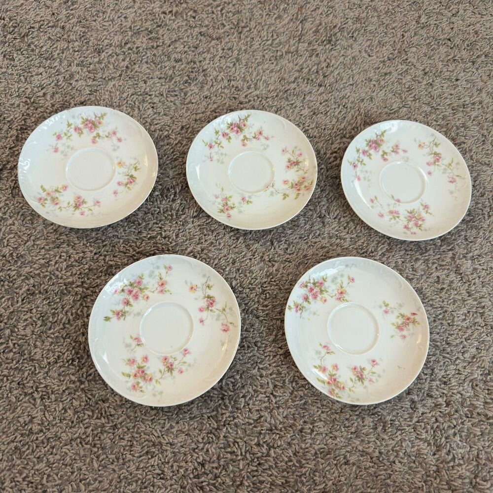 Antique Theodore Haviland Limoges France 5.5" Saucers Pink Rose Floral LOT of 5